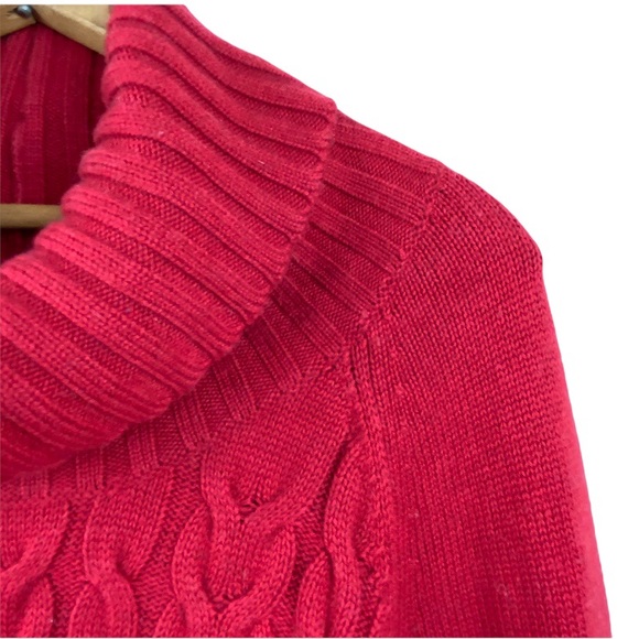 Banana Republic Wool Cashmere Blend Cable Knit Mixed Knit Cowl Neck Red Sweater - Picture 12 of 16